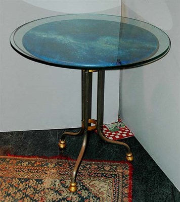 Lot 206 - Glass Top Painted Metal Tripod Garden Table...