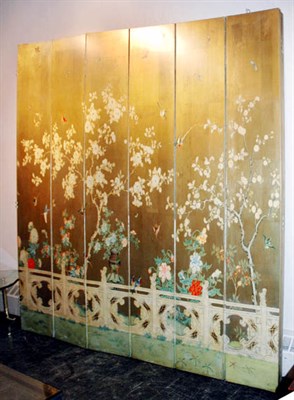 Lot 216 - Asian Painted Paper Twelve-Panel Screen Height...