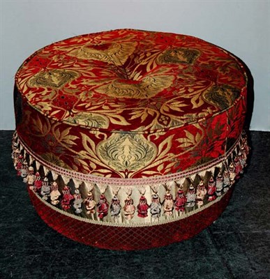 Lot 244 - Red Velvet Damask Upholstered Ottoman Height...