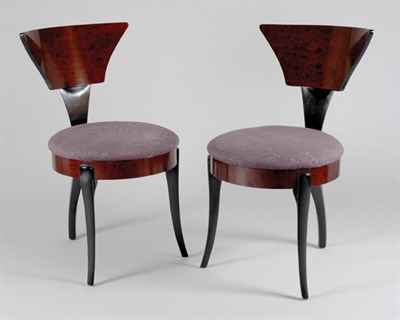 Lot 242 - Set of Six Burl-Wood and Black Lacquered Side...