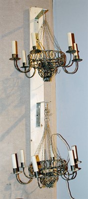Lot 332 - Pair of Metal Six-Light Chandeliers