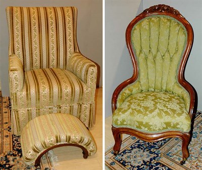 Lot 368 - Upholstered Library Chair with Ottoman en...
