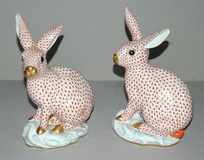 Lot 373 - Pair of Herend Porcelain Red Fishnet Figures...
