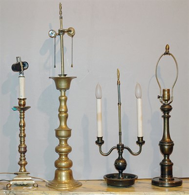 Lot 408 - Four Metal Candlestick Lamps