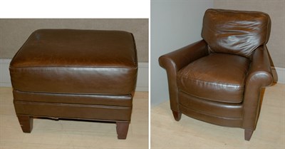 Lot 446 - Leather Upholstered Lounge Chair with Ottoman...