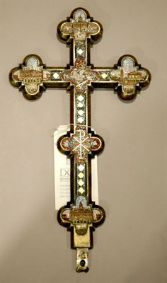 Lot 2192 - Italian Brass and Micro Mosaic Inlaid Crucifix...