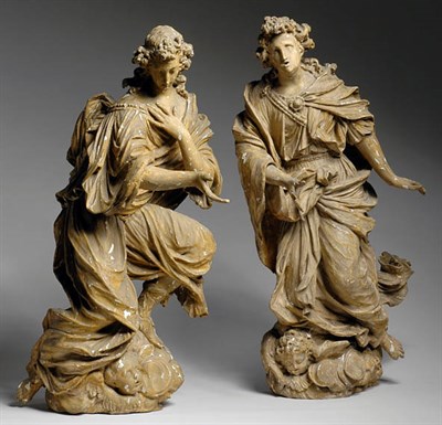 Lot 2150 - Pair of German Baroque Painted Wood Figures of...