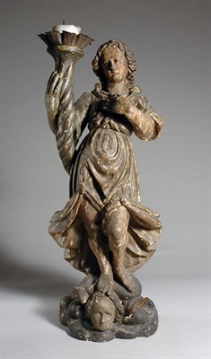 Lot 2195 - Continental Carved Gilt-Wood Figural Pricket...