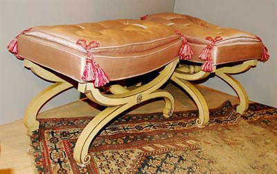 Lot 493 - Pair of Neoclassical Style Upholstered Painted...