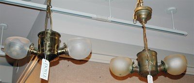 Lot 539 - Pair of Brass and Frosted Glass Two-Light...