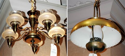 Lot 541 - Brass Five-Light Chandelier with Etched and...