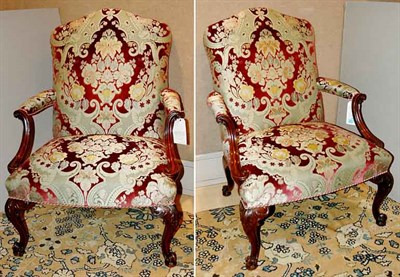 Lot 601 - Pair of Georgian Style Upholstered Mahogany...