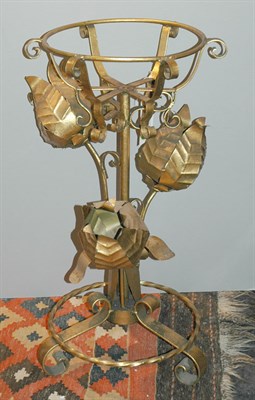 Lot 183 - Floral Decorated Gilt-Metal Stand Height 32...