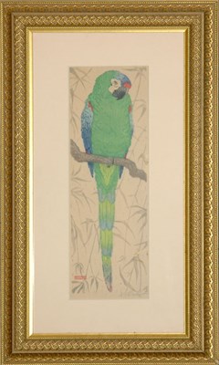 Lot 147 - Artist Unknown [PARROT] Color woodcut, signed...