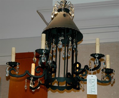 Lot 547 - Black Metal and Glass Five-Light Chandelier