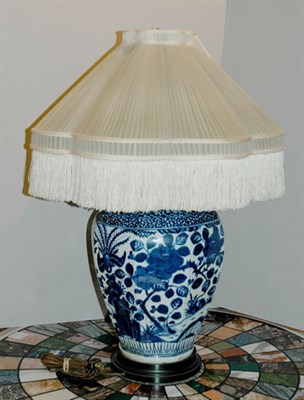 Lot 2126 - Continental Blue and White Faience Jar Mounted...