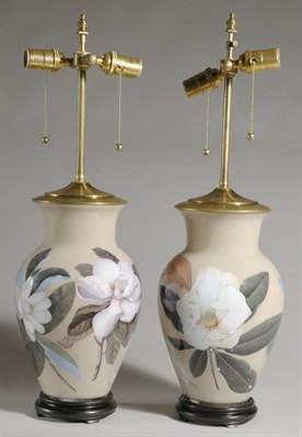Lot 446 - Pair of Magnolia Decorated Glass Decoupage Two-...