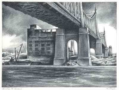 Lot 3137 - Harold Faye BRIDGE TO QUEENS Lithograph,...