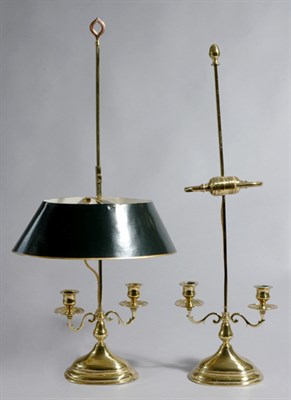 Lot 433 - Two Brass Two-Light Lamps One with tole shade.