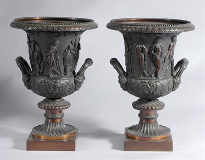 Lot 125 - Pair of Patinated-Bronze Campana-Form Urns