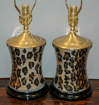 Lot 448 - Pair of Leopard Print Decorated Glass...