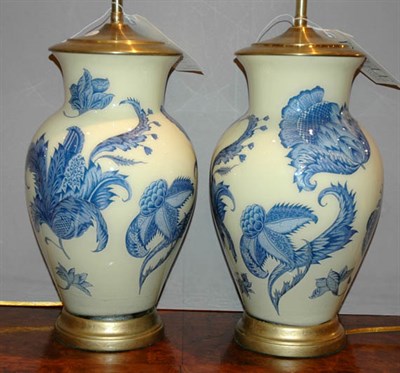 Lot 516 - Pair of Blue and Yellow Floral Decorated Glass...