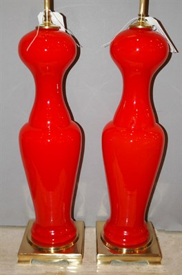 Lot 185 - Pair of Italian Hand Blown Cadmium Red Glass...