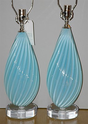 Lot 191 - Pair of Italian Hand Blown Light Blue Ribbed...