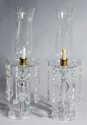 Lot 331 - Pair of Prismed Lustres with Hurricane Shades...