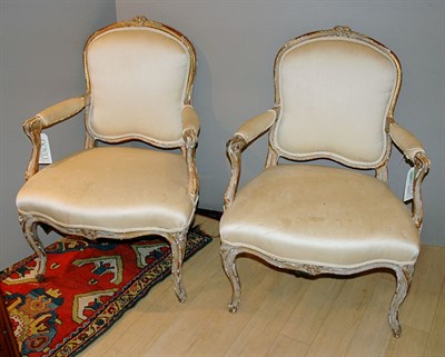 Lot 2267 - Pair of Louis XV Gilt-Wood Fauteuils Each...