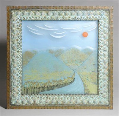 Lot 237 - Higgins Studio Glass Landscape Plaque Framed....