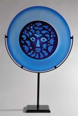 Lot 225 - Orrefors Hand Blown Cobalt Glass Circular Face...