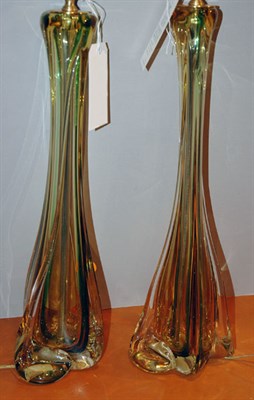 Lot 197 - Pair of Italian Hand Blown Amber and Emerald...