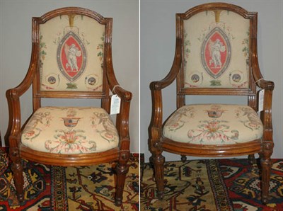 Lot 2239 - Pair of Italian Neoclassical Walnut Armchairs...