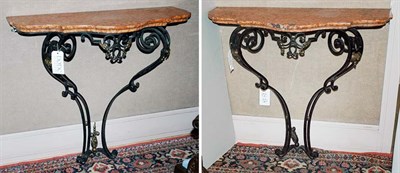 Lot 465 - Pair of Neoclassical Style Marble Top Iron...