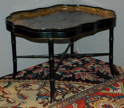 Lot 2539 - Victorian Gilt Decorated Black Papier Mache...