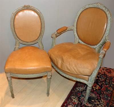 Lot 594 - Suite of Four Louis XVI Style Leather...
