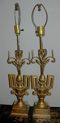 Lot 359 - Pair of Gilt-Wood and Metal Urn-Form Lamps...