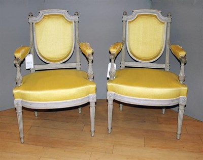 Lot 397 - Pair of Louis XVI Style White Painted Fauteuils