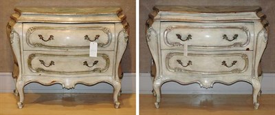 Lot 4331 - Pair of Faux Marble Top Painted Bombe Commodes...