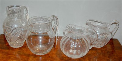 Lot 421 - Group of Four Colorless Leaded Glass Pitchers