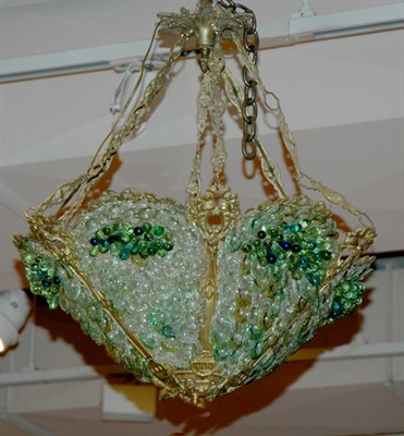 Lot 554 - Gilt-Metal and Green Art Glass Ceiling Fixture