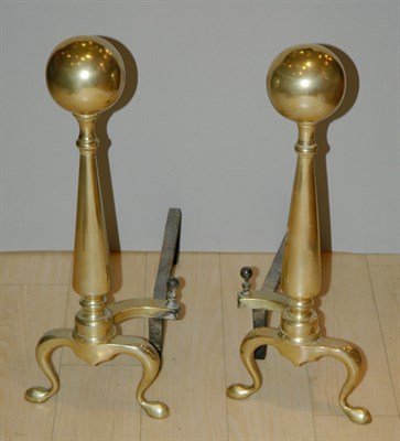 Lot 611 - Pair of Georgian Style Brass Andirons Height 9...