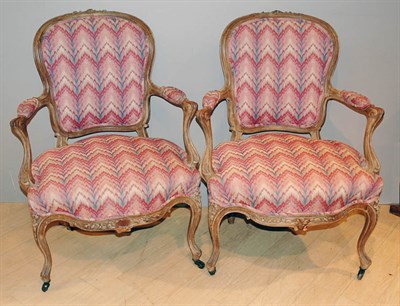 Lot 532 - Pair of Louis XV Style Beechwood Fauteuils