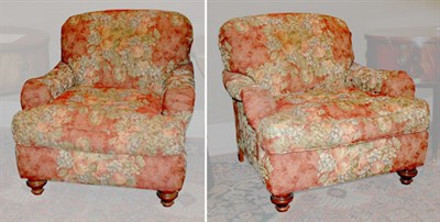 Lot 654 - Pair of Upholstered Mahogany Lounge Chairs