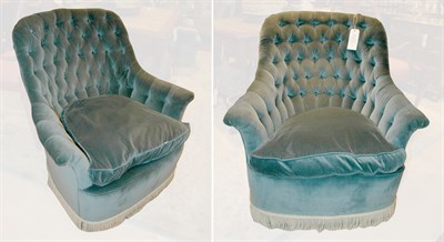 Lot 664 - Pair of Button Tufted Velvet Upholstered...