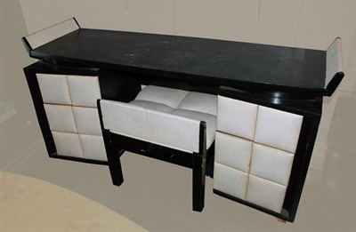 Lot 271 - Art Deco Upholstered Desk/Vanity with Stool en...