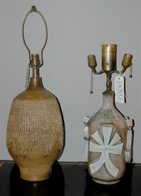 Lot 254 - Two Art Pottery Lamps Including a two-light...