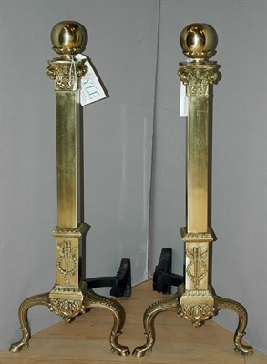 Lot 437 - Pair of Neoclassical Style Brass Andirons...