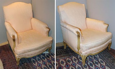 Lot 4496 - Pair of Louis XV Style Painted Bergeres